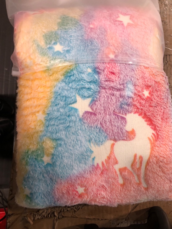 Photo 1 of Glow in The Dark Blanket - Rainbow" Soft Star Unicorn 