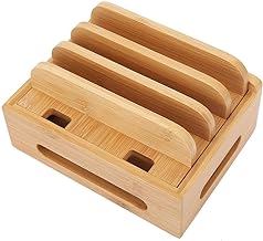 Photo 1 of Cell Phone Stand, Multi device Bamboo Phone Stand Desktop Organizer Phone Tablet Charging Station for Home Office, 0.39 x 0.39 x 0.39 inches
