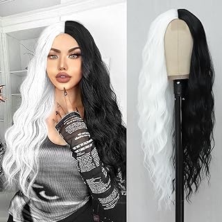 Photo 1 of  Long Cosplay Black and White Wig Synthetic Wig Realistic Women Daily Use Colorful Wigs (Black and White)