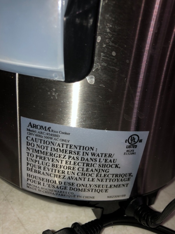 Photo 5 of ***FOR PARTS ONLY****READ NOTES
Aroma Housewares ARC-954SBD Rice Cooker, 4-Cup Uncooked 2.5 Quart, Professional Version