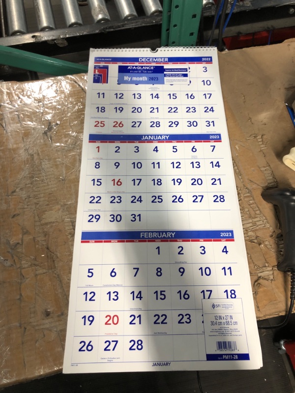Photo 1 of AT-A-GLANCE 2023 Wall Calendar Planner, 14 Month, Paper, 12" x 27", Large, Vertical, 3 Month Reference (PM1128) 2023 New Edition Vertical