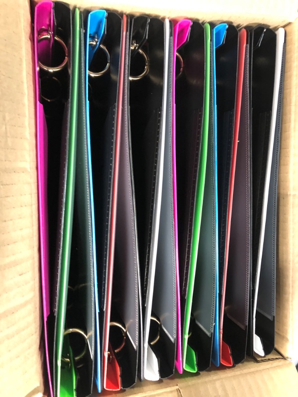 Photo 2 of WOT I Telescoping 3 Ring Binder - 12Packs, Flexible View Binder with Elastic Rubble Spine+Customized Front Cover+Clear Catalog Pocket+Heavy Duty Round Rings, Holds 160 Sheets 8.5x11 inch Paper With Front Cover-blue+green+red+pink 12pcs