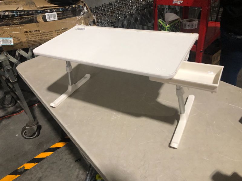 Photo 2 of ***NOTFUNCTIONAL - FOR PARTS - NONREFUNDABLE***SAIJI Laptop Bed Tray Table, Adjustable PVC Leather Laptop Bed Table White 23.6 x 13 In