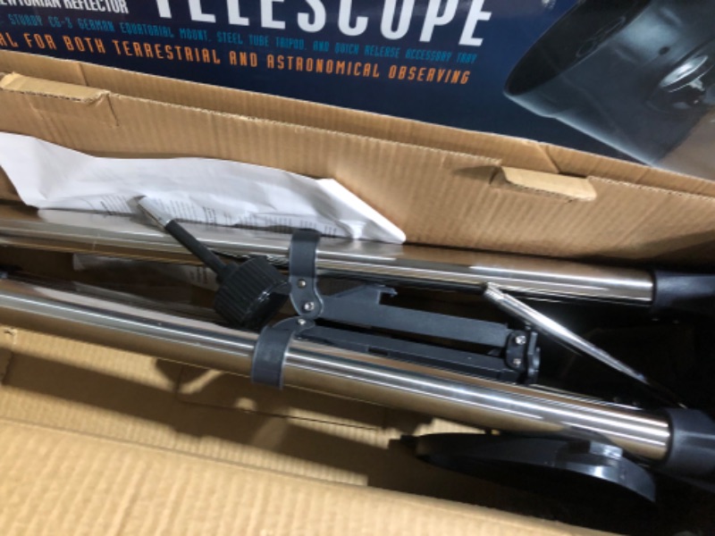 Photo 5 of Celestron - AstroMaster 130EQ Newtonian Telescope - Reflector Telescope for Beginners - Fully-Coated Glass Optics - Adjustable-Height Tripod - Bonus Astronomy Software Package & Omni 2X Barlow Lens 130EQ Newtonian Telescope + Barlow Lens