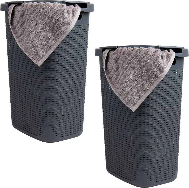 Photo 1 of ***LIDS MISSING - HAMPERS ONLY***
Mind Reader 60L Slim Laundry Hamper, Set of 2,