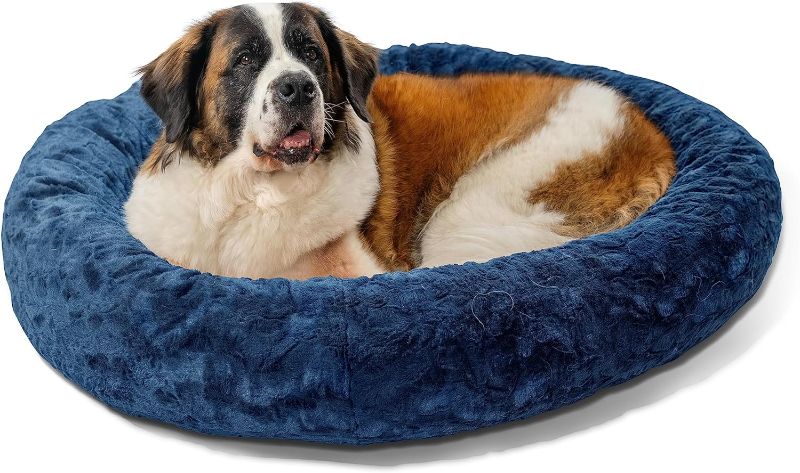 Photo 1 of **STOCK PHOTO FOR REFERENCE** Best Friends by Sheri The Original Calming Donut Cat and Dog Bed in Shag and Lux Fur, Machine Washable, High Bolster, Multiple Sizes XL Shag Taupe Large 36" x 36" Bed Only