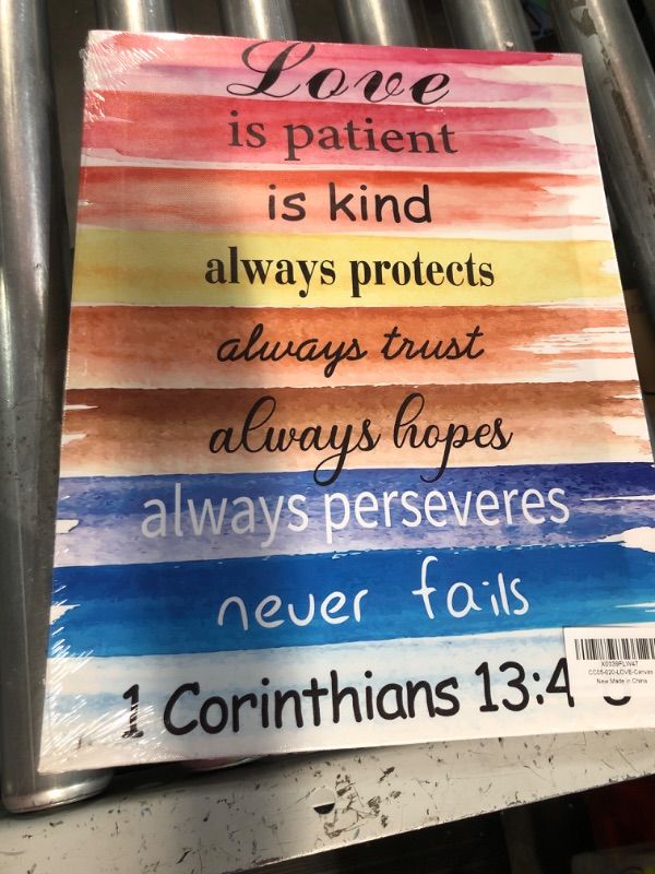 Photo 3 of Inspirational Bible Verse Wall Art Decor Religious Canvas Painting Framed Love is Patient is Kind Canvas Artwork Print Poster 12"x15" Decoration for Home