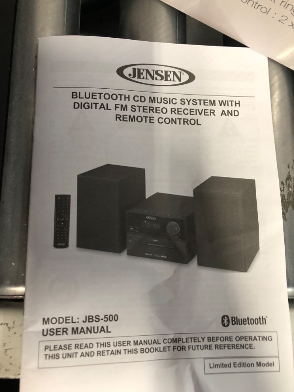 Photo 2 of Jensen Professional JBS-500 Compact Bluetooth Wireless Music Stereo System Home CD Player, MP3 USB, Audio in,Headphone Jack,FM Radio, 30W - (Jet Black Exclusive)