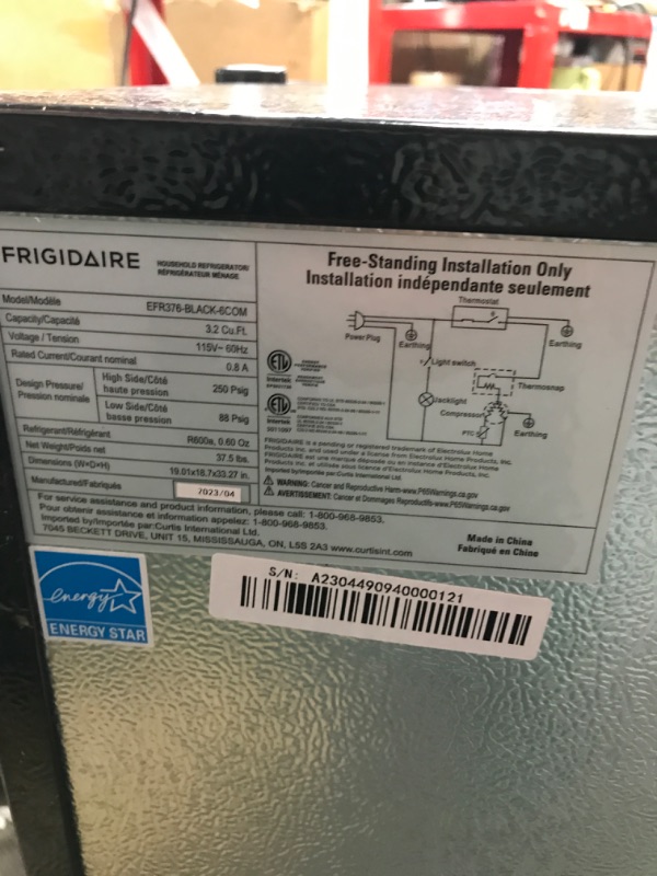 Photo 1 of *MINOR DAMAGE*
FRIGIDAIRE EFR376-BLACK 3.1 Cu Ft Black Retro Bar Fridge with Side Bottle Opene