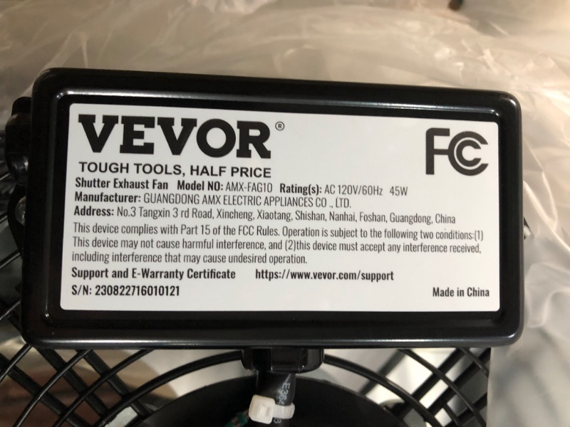 Photo 5 of Stock photo for reference
VEVOR Shutter Exhaust Fan, 10'' with Temperature Humidity Controller, EC-motor, 940 CFM, 