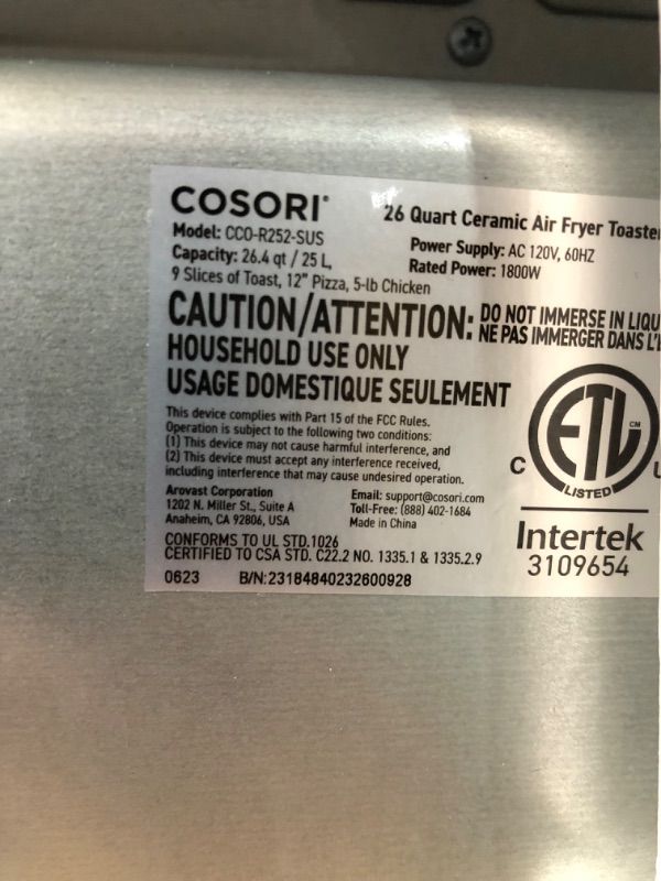 Photo 6 of **USED
COSORI 11-in-1 26-Quart Ceramic Air Fryer Toaster Oven Combo, CCO-R252-SUS