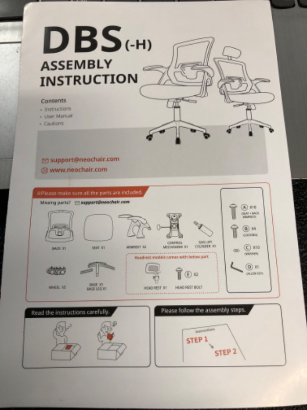 Photo 3 of **PARTS ONLY**
NEO CHAIR DBS-H High Back Mesh Headrest Adjustable Height and Ergonomic Design (Grey)