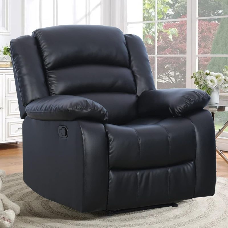 Photo 1 of **PARTS ONLY** Stock photo for reference
ANJ Black Recliner Chair with Overstuffed Arm and Back, Breathable Faux Leather Manual 