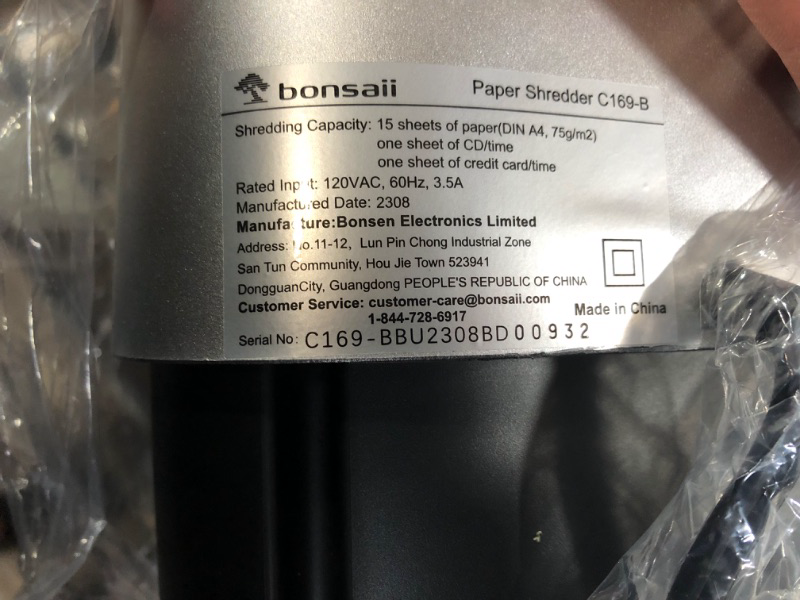 Photo 1 of Bonsaii 15-Sheet Office Paper Shredder, 40 Mins Heavy Duty Shredder 5 Gal Pullout Bin 