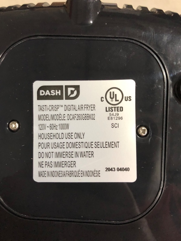 Photo 1 of ***POWERS ON - UNABLE TO TEST FURTHER***
DASH Tasti-Crisp Digital Air Fryer with AirCrisp Technology, Black