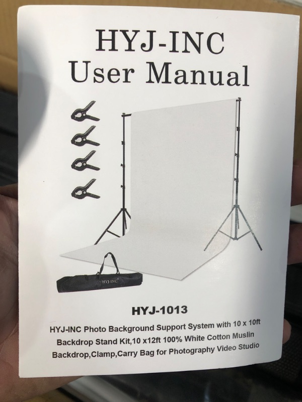 Photo 3 of HYJ-INC Photo Background Support System with 10 x 10ft Backdrop Stand Kit,10 x12ft 100% White Cotton Muslin Backdrop,Clamp,Carry Bag for Photography Video Studio