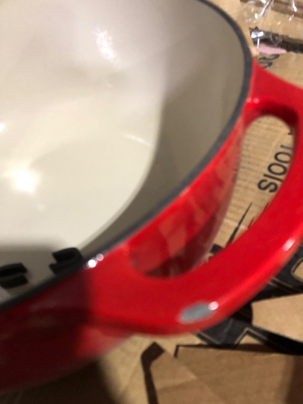 Photo 2 of **HAS SOME CHIPS* 6 Quart Enameled Cast Iron Dutch Oven with Lid - Big Dual Handles - Oven Safe up to 500°F - Classic Round Pot for Versatile Cooking Red 6QT Red