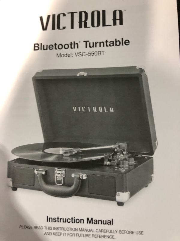 Photo 2 of **PARTS ONLY DOES NOT POWER ON NO REFUNDS** Victrola Vintage 3-Speed Bluetooth Portable Suitcase Record Player with Built-in Speakers | Upgraded Turntable Audio Sound| Includes Extra Stylus | Black, Model Number: VSC-550BT-BK, 1SFA