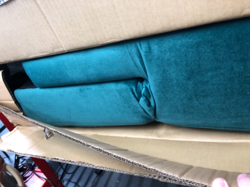 Photo 2 of **Parts Only***DNYN Convertible Sleeper Futon Sofa with 2 Pillows, Velvet Tufted Couch w/Metal Legs and Adjustable Backrest, for Apartment Office Small Space Living Room Furniture, Green Green Loveseat & Convertible &Green