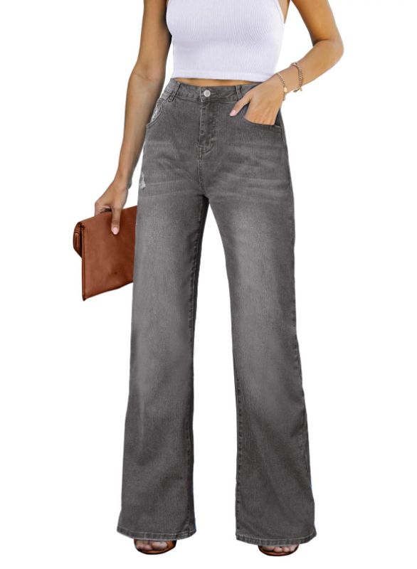 Photo 1 of Astylish Womens Baggy Wide Leg Casual Jeans Crossover Waisted Stretchy Boyfriend Y2K Denim Pants 14 Up Gray