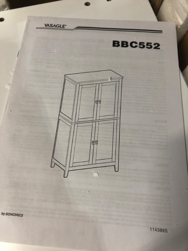 Photo 3 of **damaged***VASAGLE Bathroom Floor Storage Cabinet, Bathroom Storage Unit, Freestanding Cabinet with 4 Doors, Adjustable Shelves, 11.8 x 23.6 x 43.3 Inches, White UBBC552P31