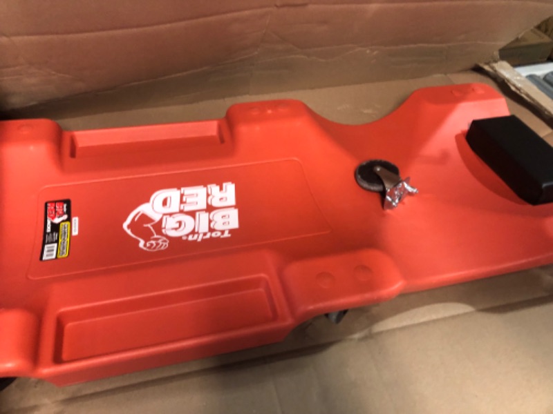 Photo 5 of **damaged***BIG RED TRP6240 Torin Blow Molded Plastic Rolling Garage/Shop Creeper: 40" Mechanic Cart with Padded Headrest, Dual Tool Trays and 6 Casters, Red