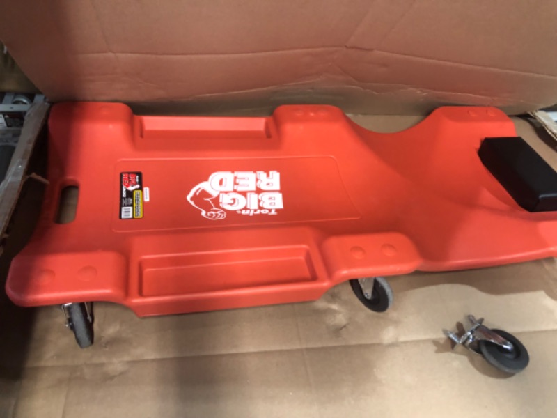 Photo 3 of **damaged***BIG RED TRP6240 Torin Blow Molded Plastic Rolling Garage/Shop Creeper: 40" Mechanic Cart with Padded Headrest, Dual Tool Trays and 6 Casters, Red