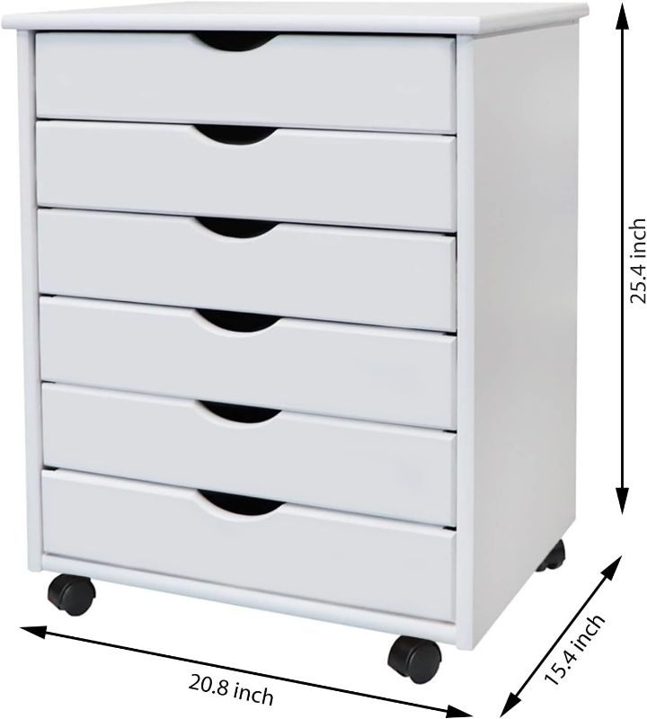 Photo 4 of (READ FULL POST) Adeptus Original Roll Cart, Solid Wood, 6 Drawer Extra Wide Drawers Roll Carts, White
