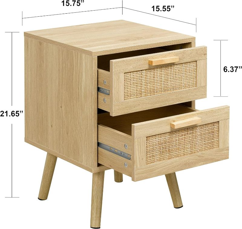 Photo 4 of (READ FULL POST) Finnhomy Nightstand, End Table, Side Table with 2 Hand Made Rattan Decorated Drawers, Nightstands Set of 2, Wood Accent Table with Storage for Bedroom, Natural, 2 Pack 21.65"H 2 Drawers-2 PACK