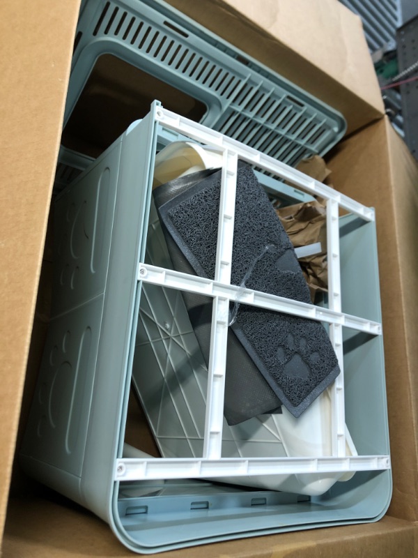 Photo 1 of PetsPro Foldable Cat Litter Box with Lid, Enclosed Cat Potty, Top Entry Anti-Splashing Cat Toilet, Easy to Clean Including Cat Litter Scoop and 2-1 Cleaning Brush, Large Blue