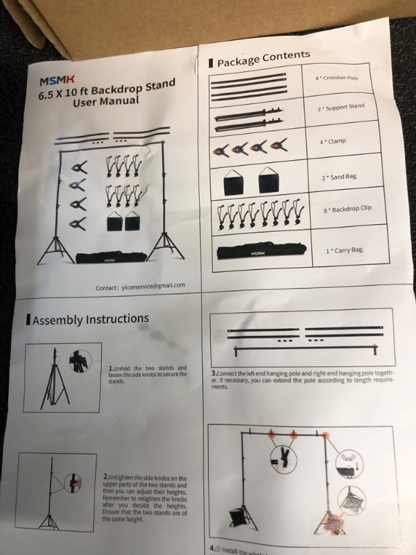 Photo 2 of MsMk Photo Video Studio Backdrop Stand with 8 Spring & 4 Clips, 6.5ft x 10ft Adjustable Muslin Background Support System Kit with Sand Bag, Carry Bag for Photography Studio