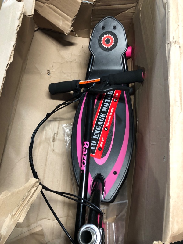 Photo 2 of Razor Power Core E90 Electric Scooter - Hub Motor, Up to 10 mph and 80 min Ride Time, for Kids 8 and Up Scooter + Helmet, Magenta Pink Standard Packaging