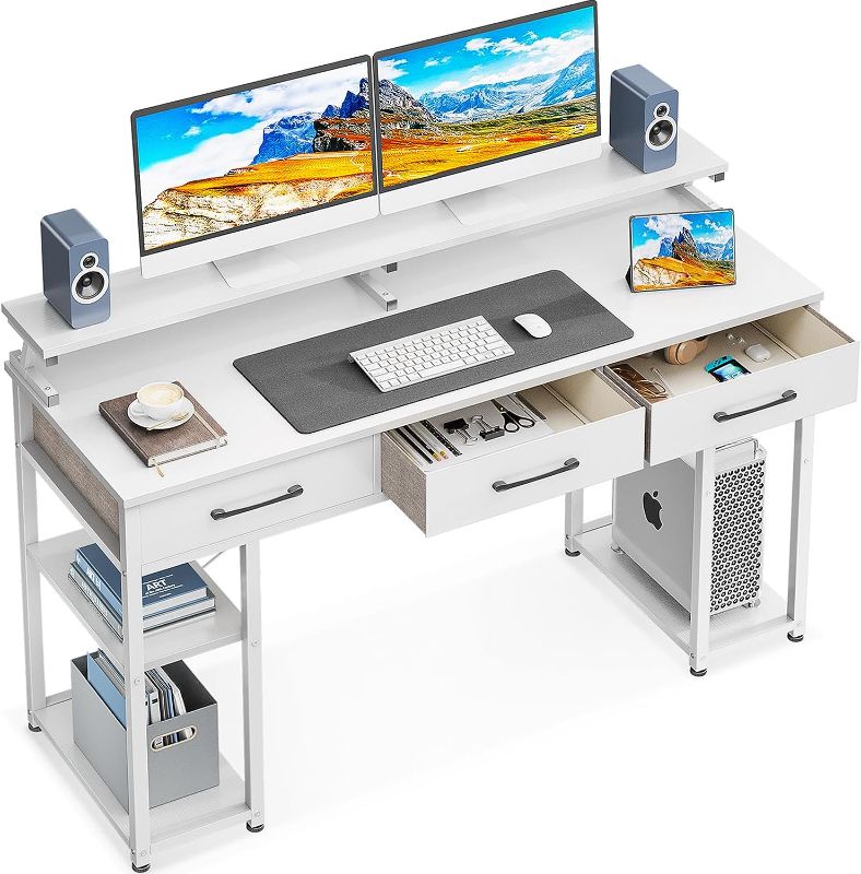 Photo 1 of ODK Computer Desk with Drawers and Storage Shelves, 48 inch WHITE