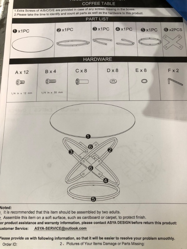 Photo 5 of ***PARTS ONLY, MISSING HARDWARE AND HEAVY DAMAGE TO TABLE TOP** ASYA Round End Table for Living Room, Round Side Table with Marble Veneer Top