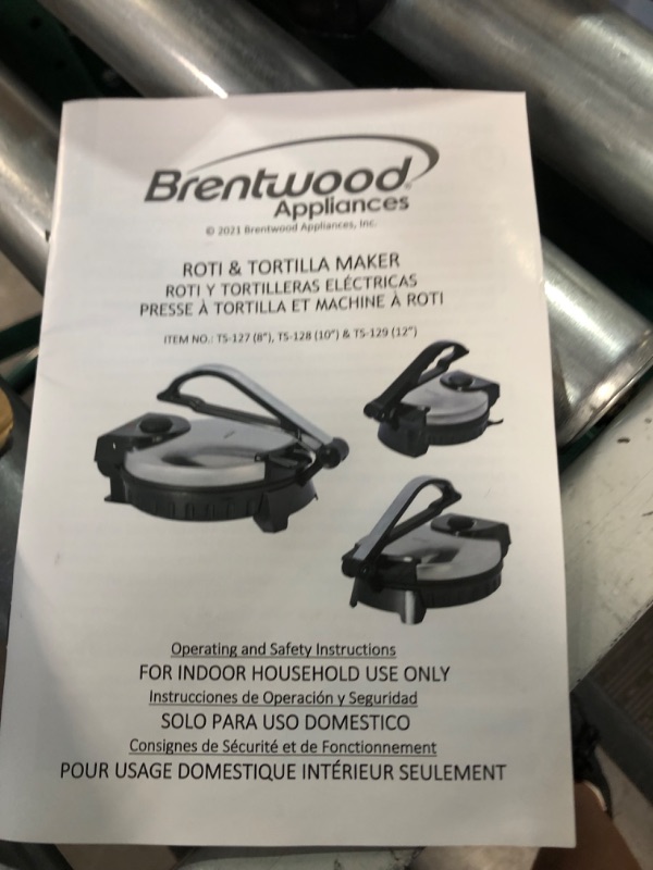 Photo 4 of ***POWERS ON - UNABLE TO TEST FURTHER***
Brentwood Electric Tortilla Maker Non-Stick, 10-inch