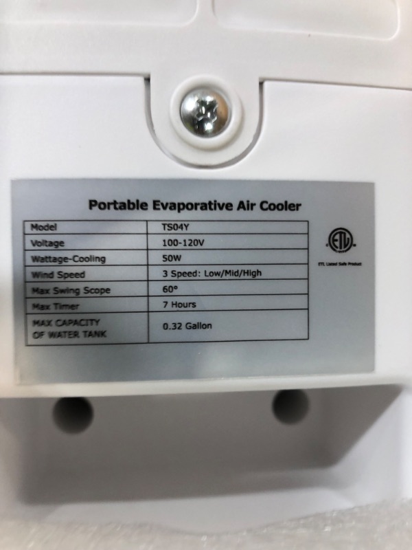 Photo 3 of ***LIGHTS UP WHEN PLUGGED IN - UNABLE TO TEST FURTHER - NO REMOTE OR ICE PACKS***
35’’ Evaporative Cooler Tower Fan 3-IN-1 Portable Air Conditioner,  


*** BOX NOT INCLUDED...