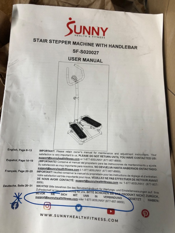 Photo 4 of (PARTS ONLY) Sunny Health & Fitness Twisting Stair Stepper Machine with Handlebar 