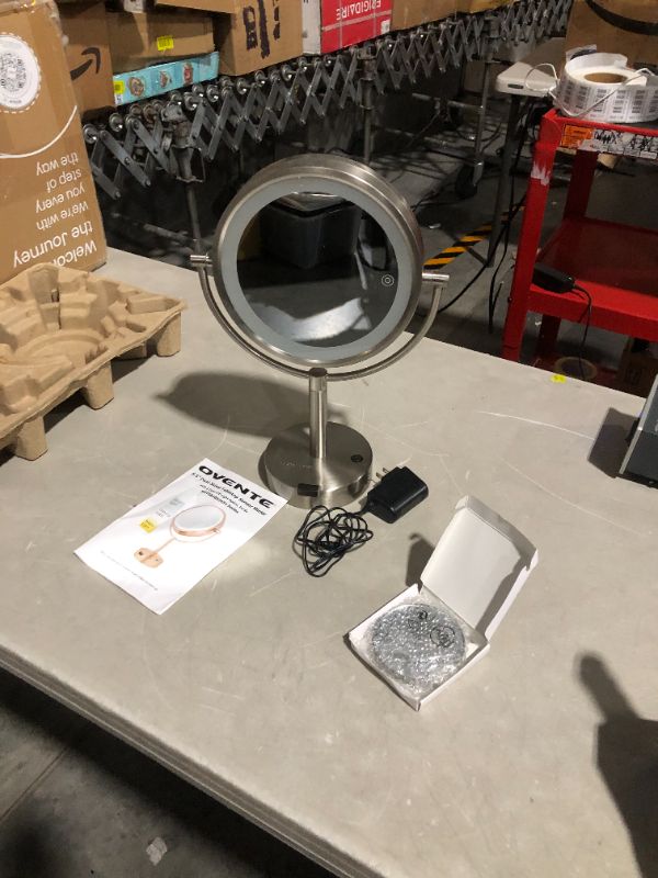 Photo 2 of ***DOES NOT LIGHT UP - NOT FUNCTIONAL***
Ovente 8.5" LED Lighted Tabletop Makeup Mirror with Motion Sensor, Dual-Sided - Gray