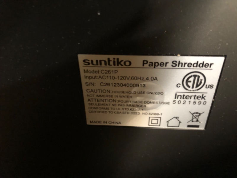 Photo 2 of *parts only* Suntiko Paper Shredder, 18-Sheet Cross Cut Level P-4, 