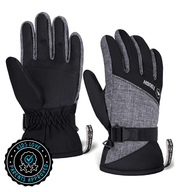 Photo 1 of Kids Winter Gloves - Snow & Ski Waterproof Youth Gloves for Boys & Girls - Black MEDIUM 