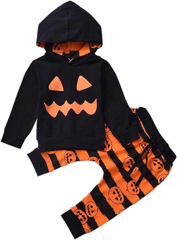 Photo 1 of Unutiylo Toddler Boys Halloween Haunt O'Lantern Clothes Pumpkin Skellington Smiles Outfits Set - 5-6Y