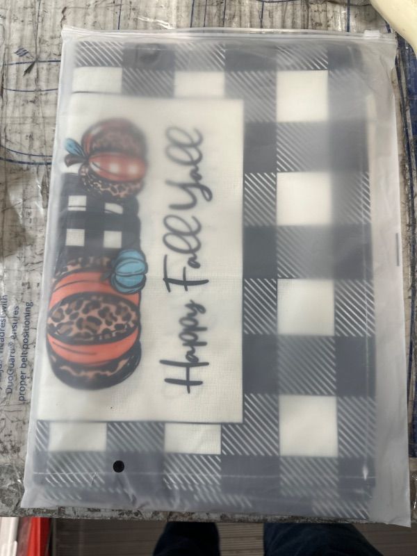 Photo 2 of (2 Pack) WHOMEAF Happy Fall Y'all Burlap Table Runner - 13 x 90 Inch Black White Plaid