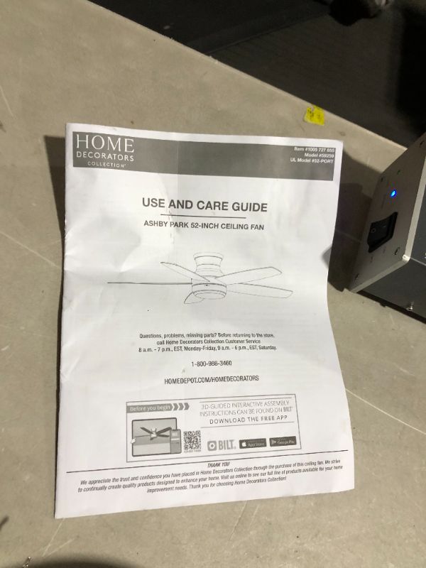 Photo 5 of ***DOME LIGHT IS MISSING - SCRATCHED AND DAMAGED - FOR PARTS - NONFUNCTIONAL***
Ashby Park 52 in. White Color Changing Integrated LED Matte Black Indoor Ceiling Fan with Light Kit and Remote Control