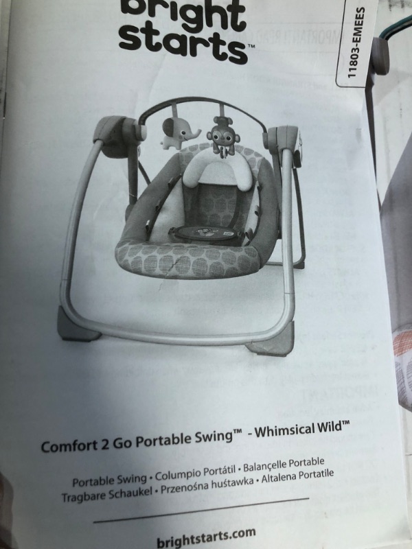 Photo 3 of Bright Starts Whimsical Wild Portable Compact Automatic Deluxe Baby Swing with Music and Taggies, Newborn and up