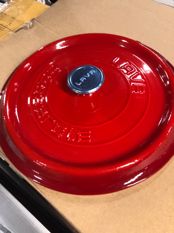 Photo 2 of LAVA 6 Quart Enameled Cast Iron Braiser: Multipurpose Stylish Red Round Dutch Oven Pot with 