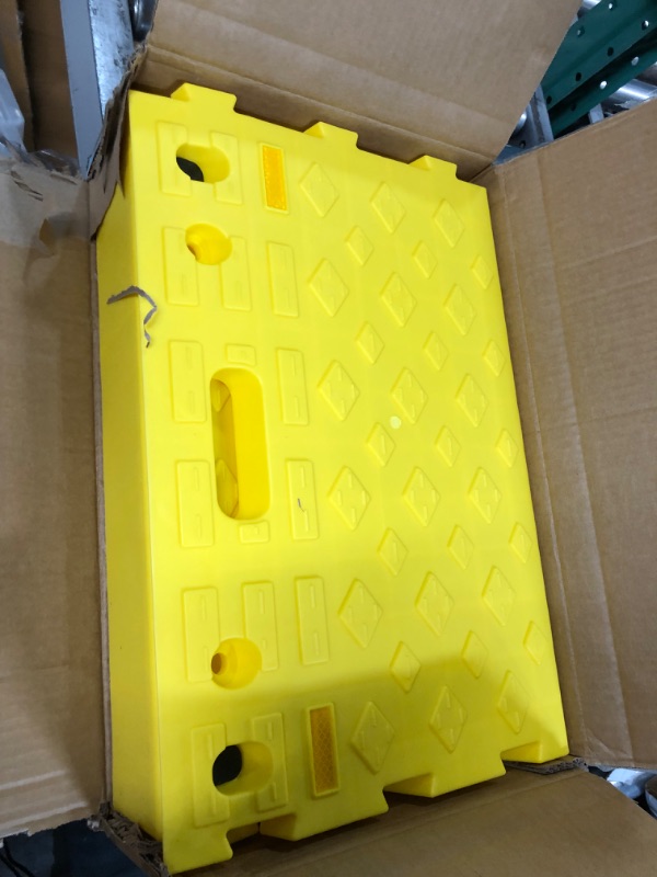 Photo 1 of MAXXHAUL 50707 Portable Interlocking Plastic Curb Threshold Ramps Set (Yellow) for Loading Dock, Driveway, Sidewalk for Scooter, Wheelchair, Car, Truck, Motorcycle, Dolly