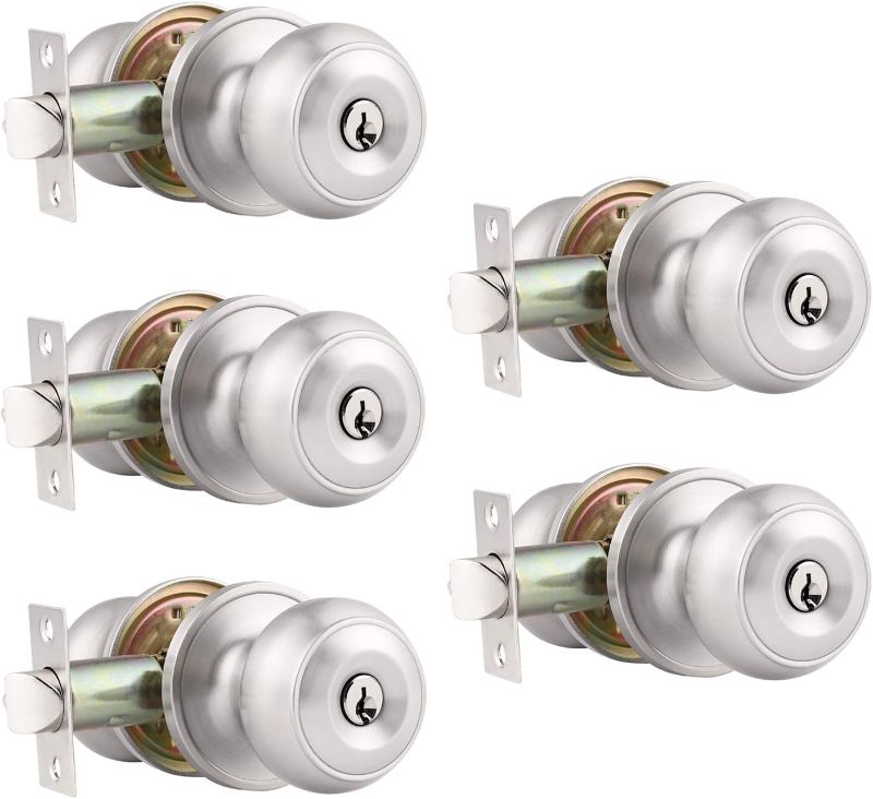 Photo 1 of  (5 Pack) Satin Nickel Round Entry Door Knobs