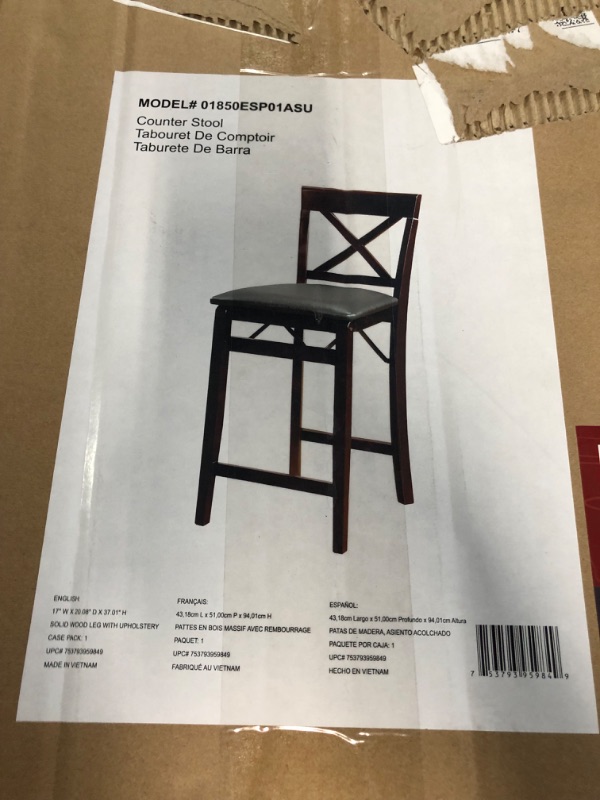 Photo 4 of **DAMAGE**
Linon Triena X Back Folding Counter Stool, Brown Counter Height