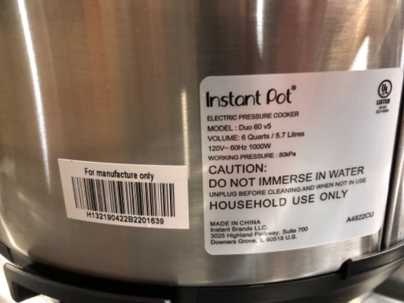 Photo 6 of **SEE NOTES** Instant Pot Duo 7-in-1 Electric Pressure Cooker, Slow Cooker, Rice Cooker, Steamer, Sauté, Yogurt Maker, Warmer & Sterilizer, Includes App With Over 800 Recipes, Stainless Steel, 6 Quart 6QT Duo Pressure Cooker