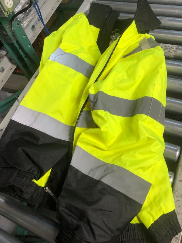 Photo 1 of High Visibility Reflective Winter Bomber Jacket, Zip Out Fleece Liner, ANSI Compliant, Ergodyne GloWear 8379 Lime X-Large